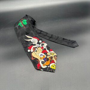 Vintage Silk Tie Looney Tunes Mania Christmas 1996 Necktie Bugs Bunny Daffy Duck